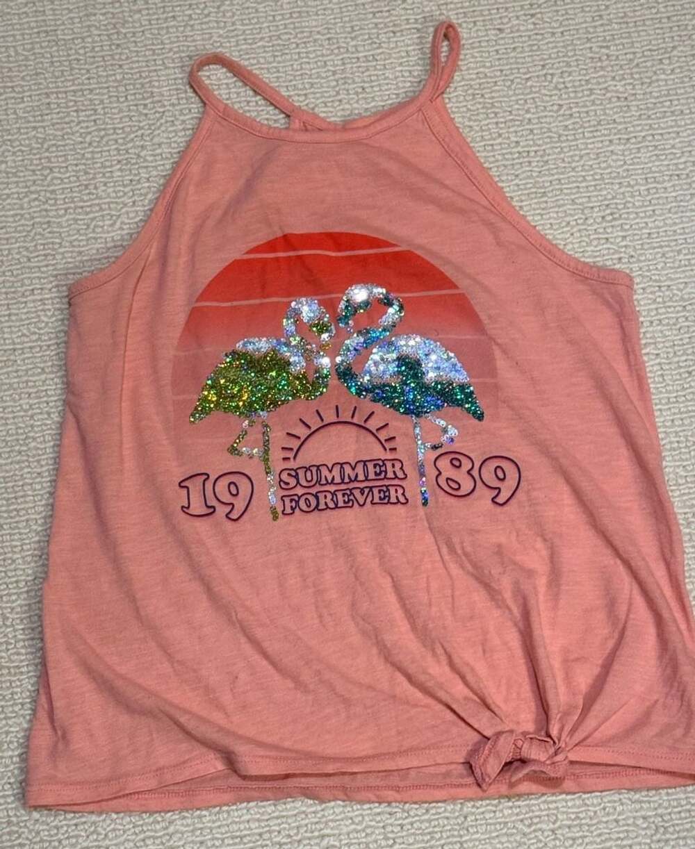 So 1968 Summer Forever Sequin Flamingo Graphic Tank Top Size XL (14/16) Pink